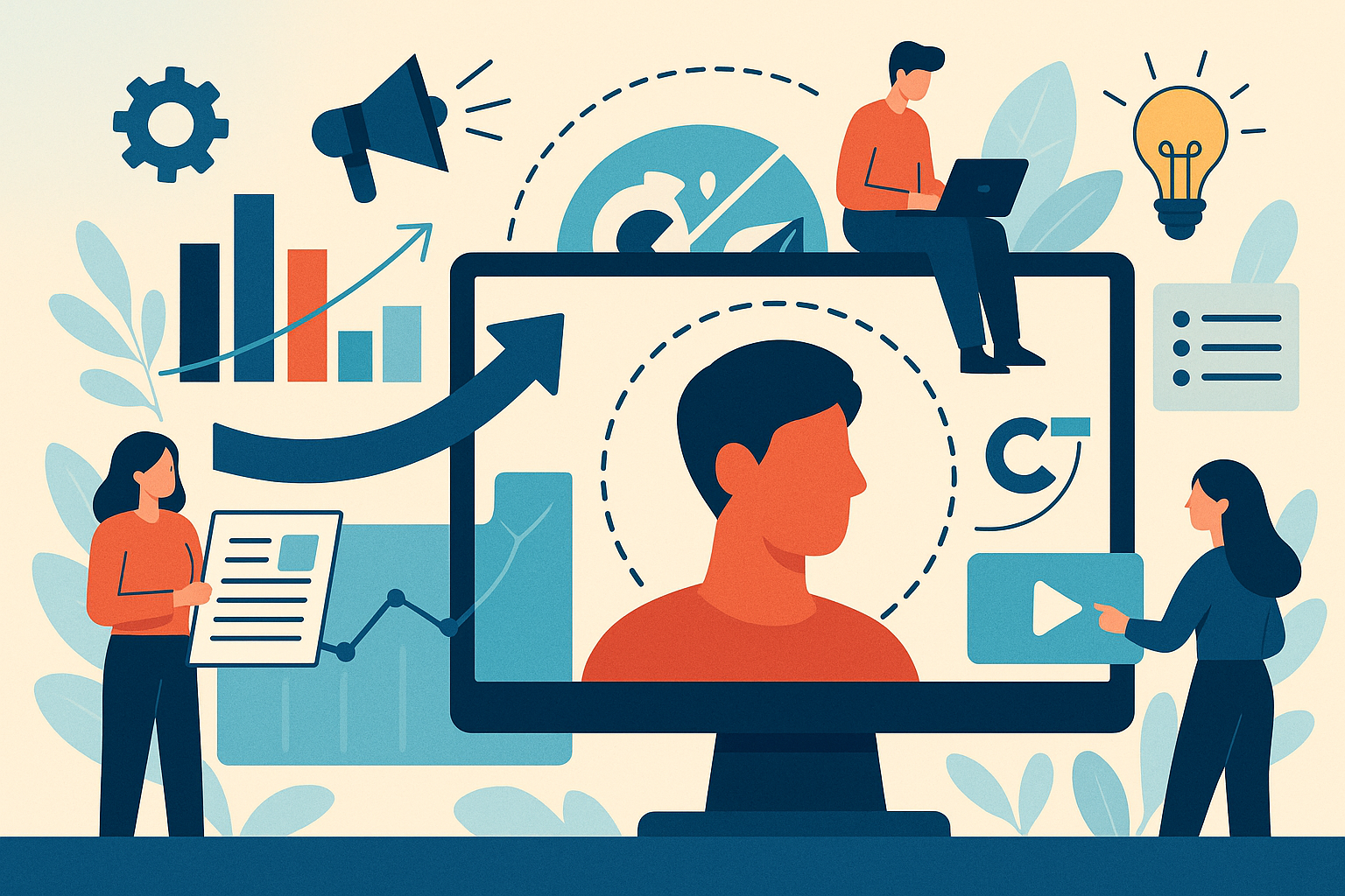 Professional illustration representing Designing a B2B Marketing Plan Focused on Customer-Centric Growth featuring element...