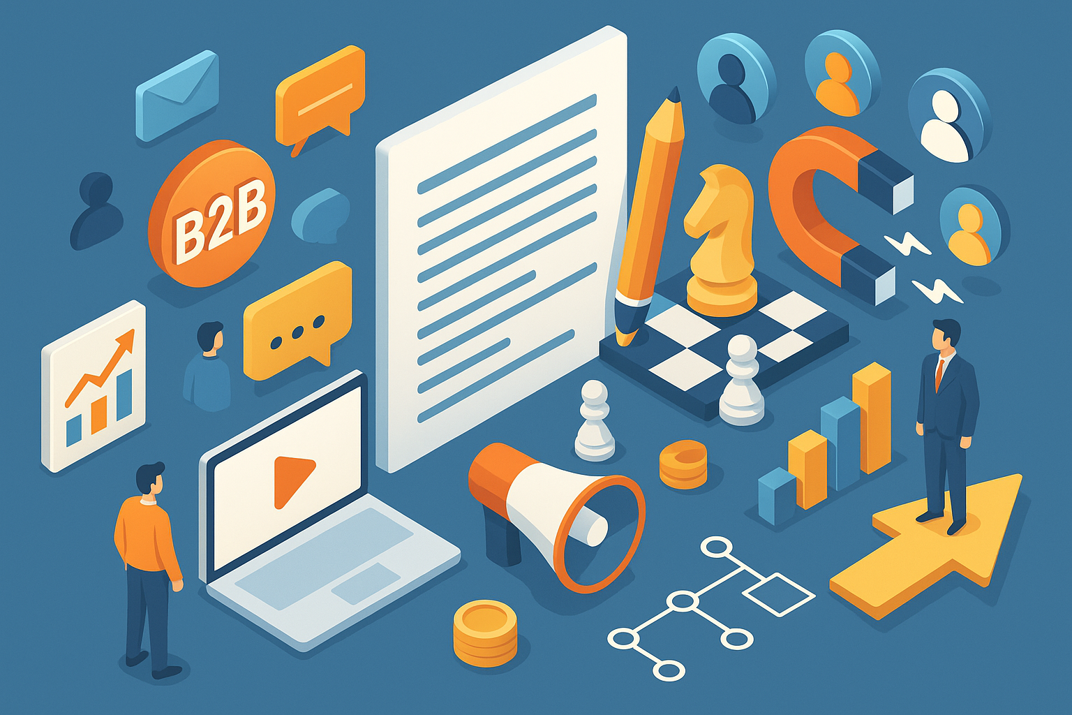 Professional illustration representing Creating a B2B Content Strategy for Lead Generation featuring elements related to c...