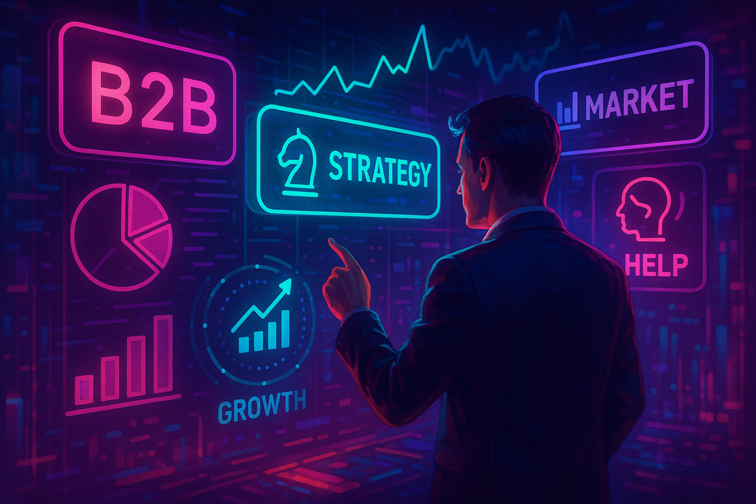 Professional illustration representing Implementing a B2B Marketing Strategy for Sustainable Growth featuring elements rel...