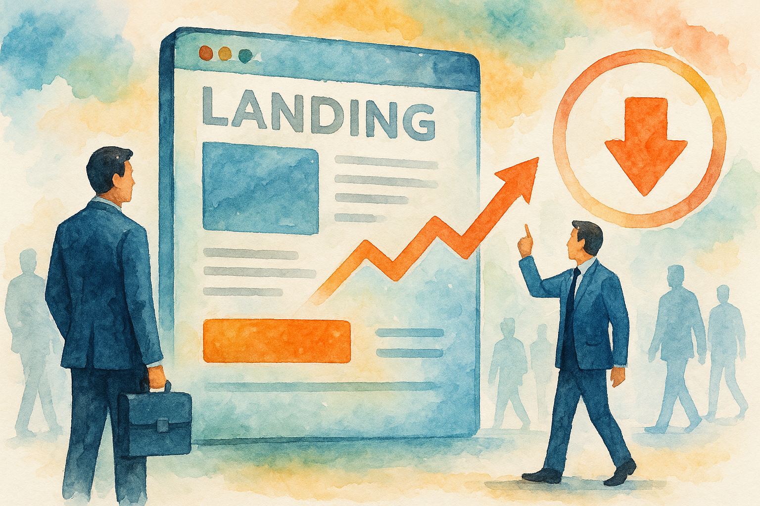 Professional illustration representing Optimizing B2B Landing Pages for Maximum Conversion featuring elements related to p...