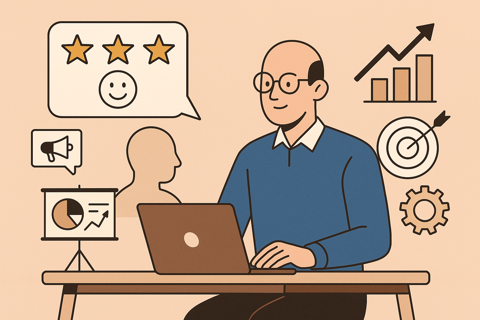 Professional illustration representing How to Utilize Customer Feedback for B2B Marketing Improvement featuring elements r...