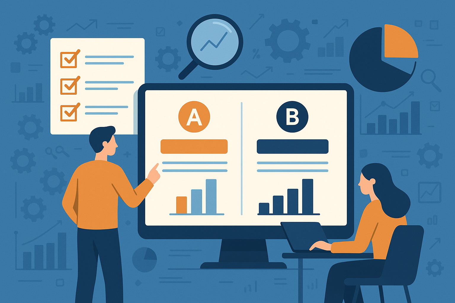 Professional illustration representing How to Conduct Effective A/B Testing for B2B Marketing Campaigns featuring elements...
