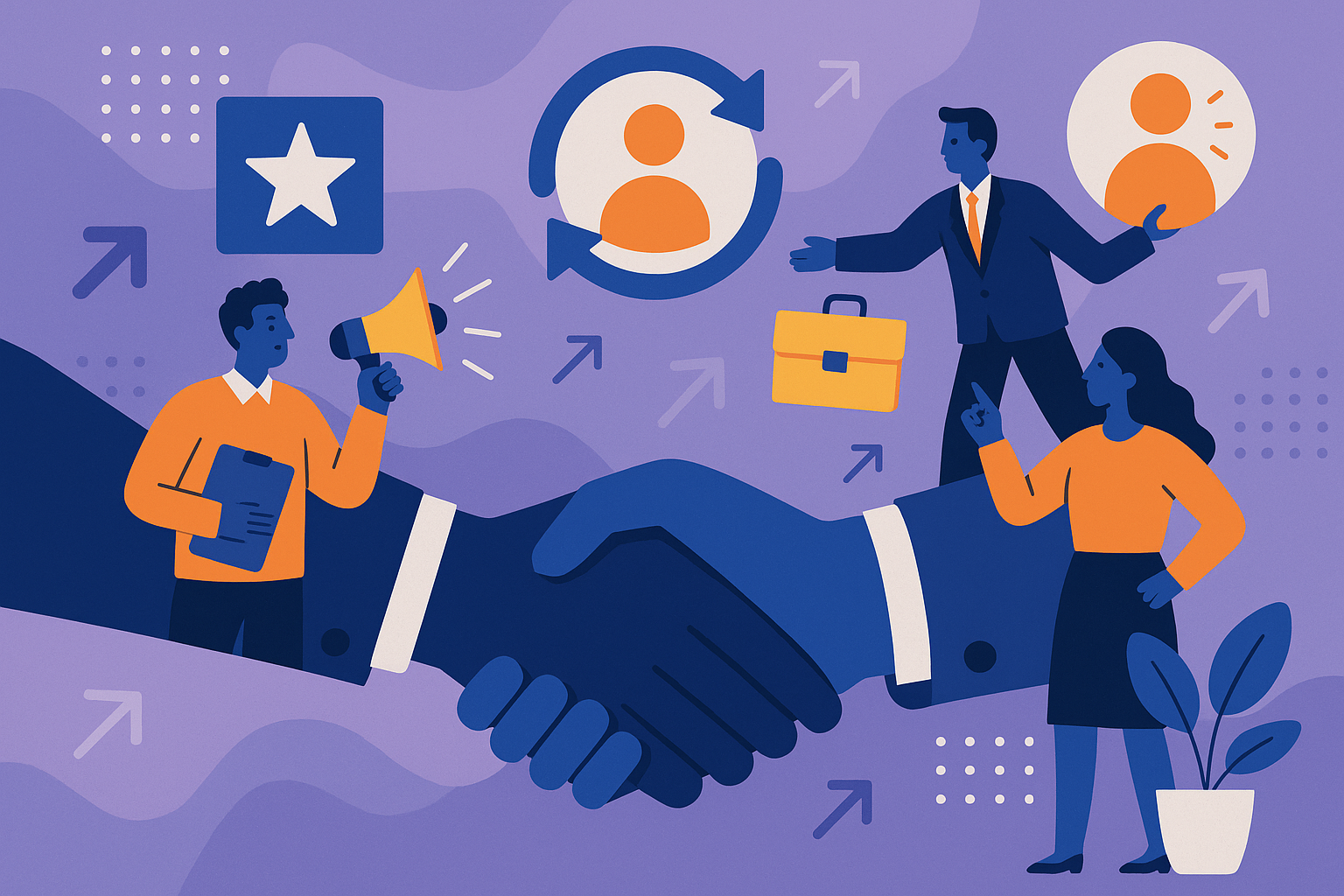 Professional illustration representing How to Build an Effective B2B Referral Program for Growth featuring elements relate...