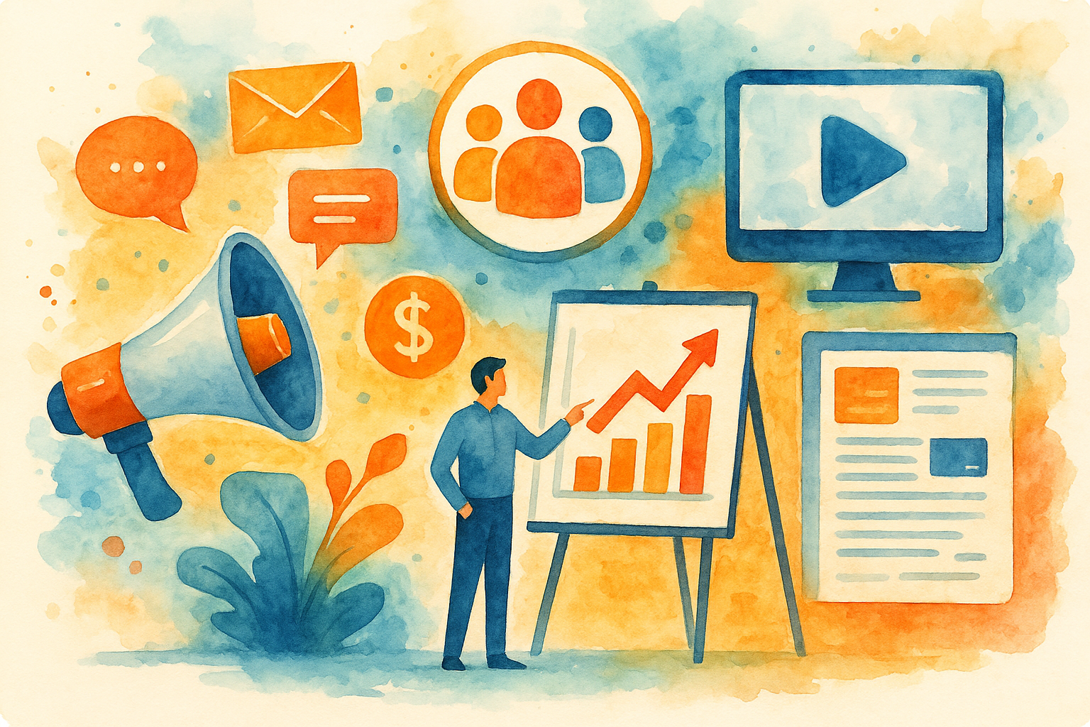 Professional illustration representing How to Design a B2B Marketing Campaign That Drives Conversions featuring elements r...