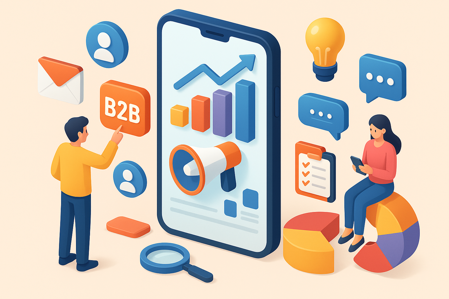 Professional illustration representing How to Optimize Your B2B Marketing Strategy for Mobile Users featuring elements rel...
