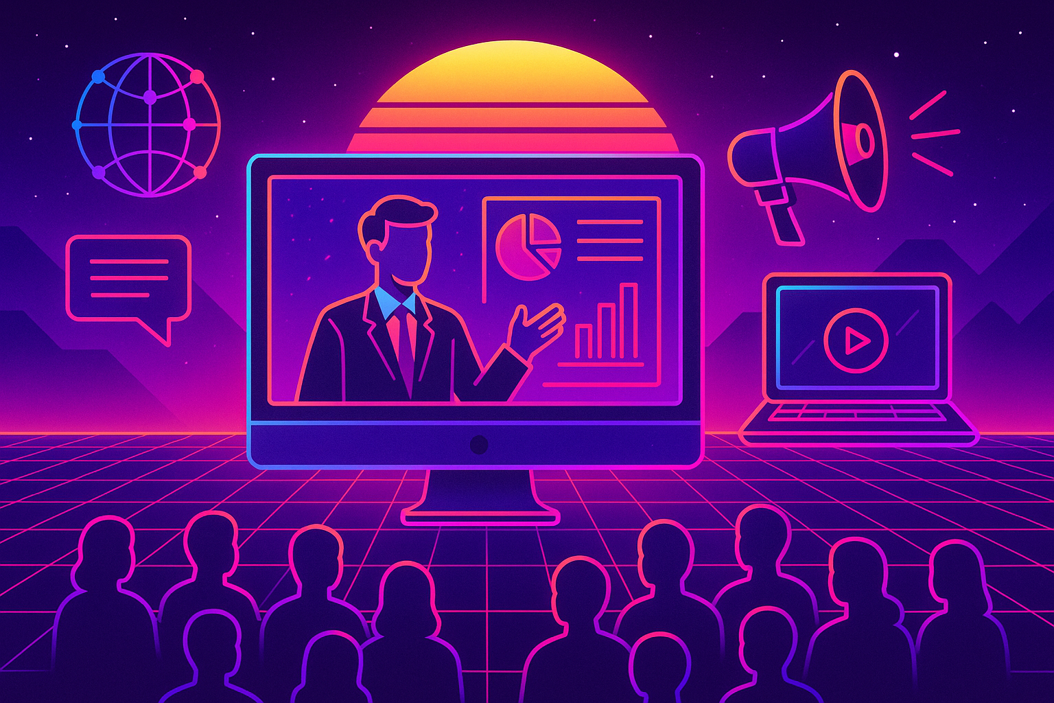 Professional illustration representing How to Leverage Webinars as a B2B Marketing Tool featuring elements related to webi...