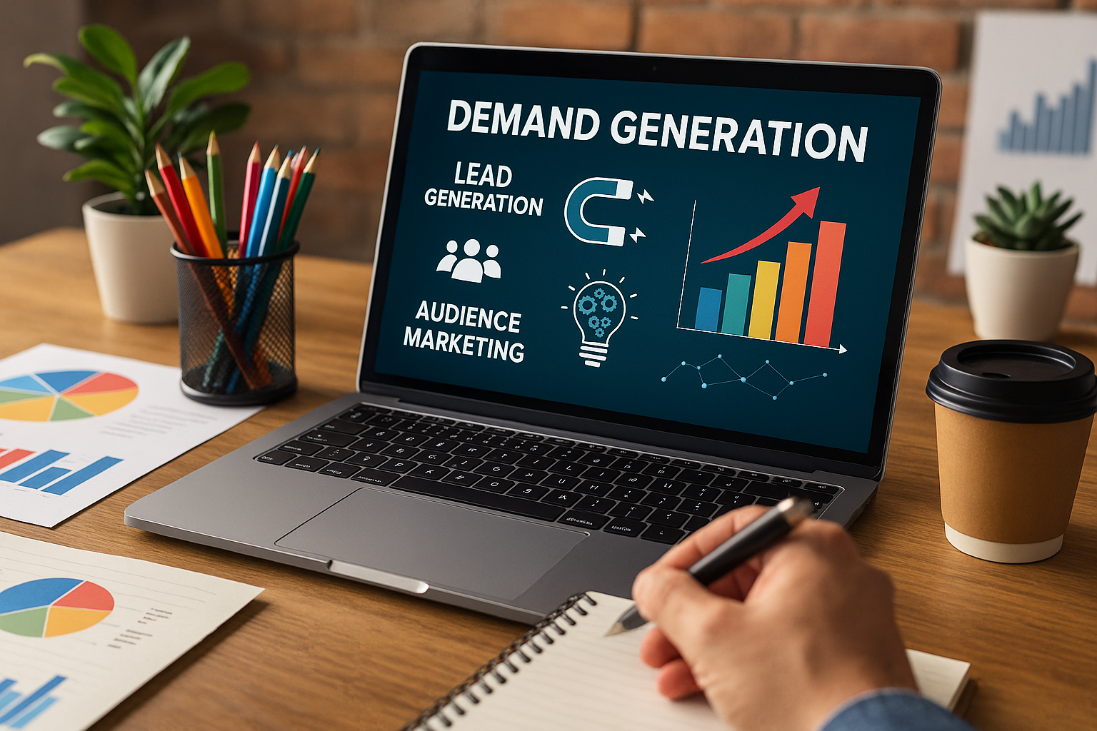 Professional illustration representing Effective Demand Generation Techniques for B2B Marketing featuring elements related...