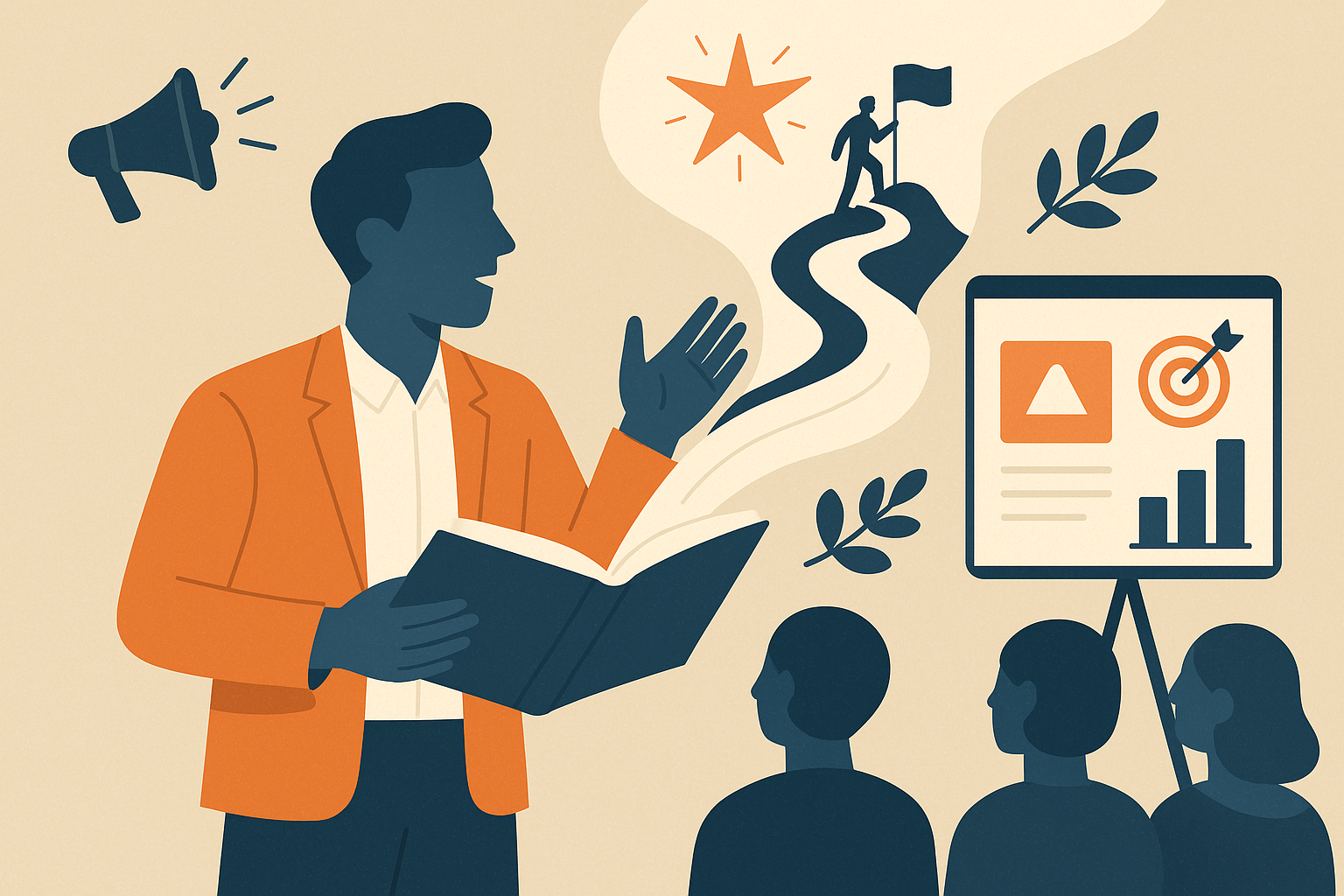 Professional illustration representing Creating a Compelling B2B Marketing Narrative to Engage Audiences featuring element...