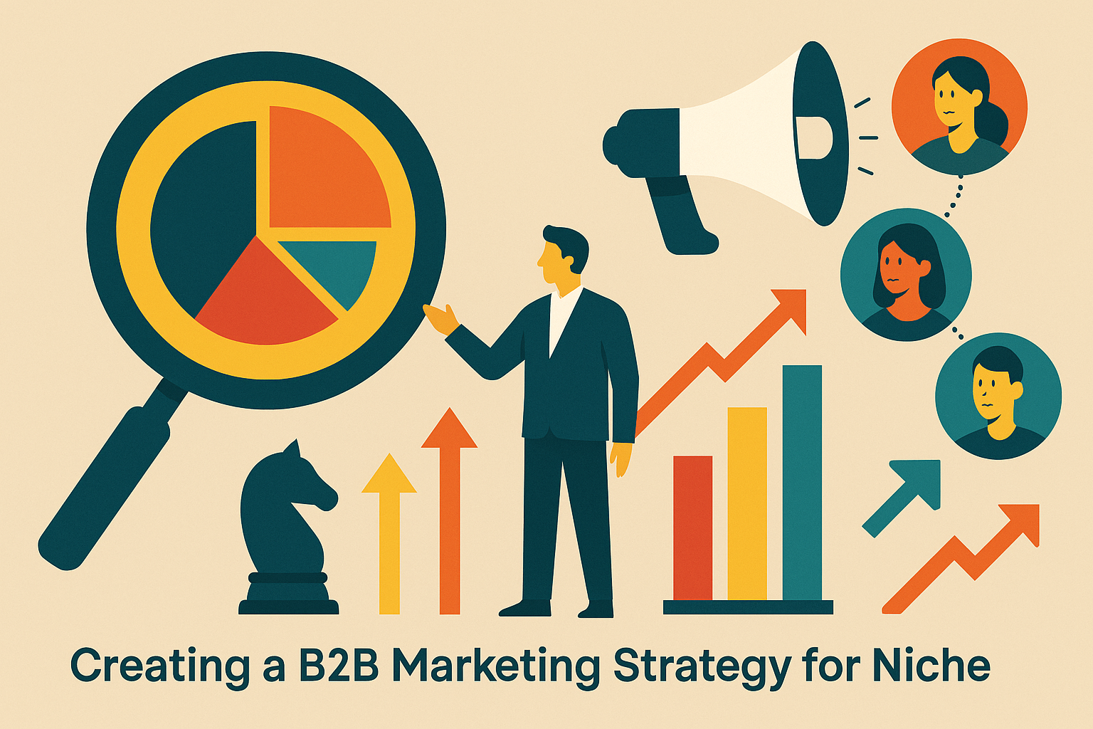 Professional illustration representing Creating a B2B Marketing Strategy for Niche Markets featuring elements related to n...