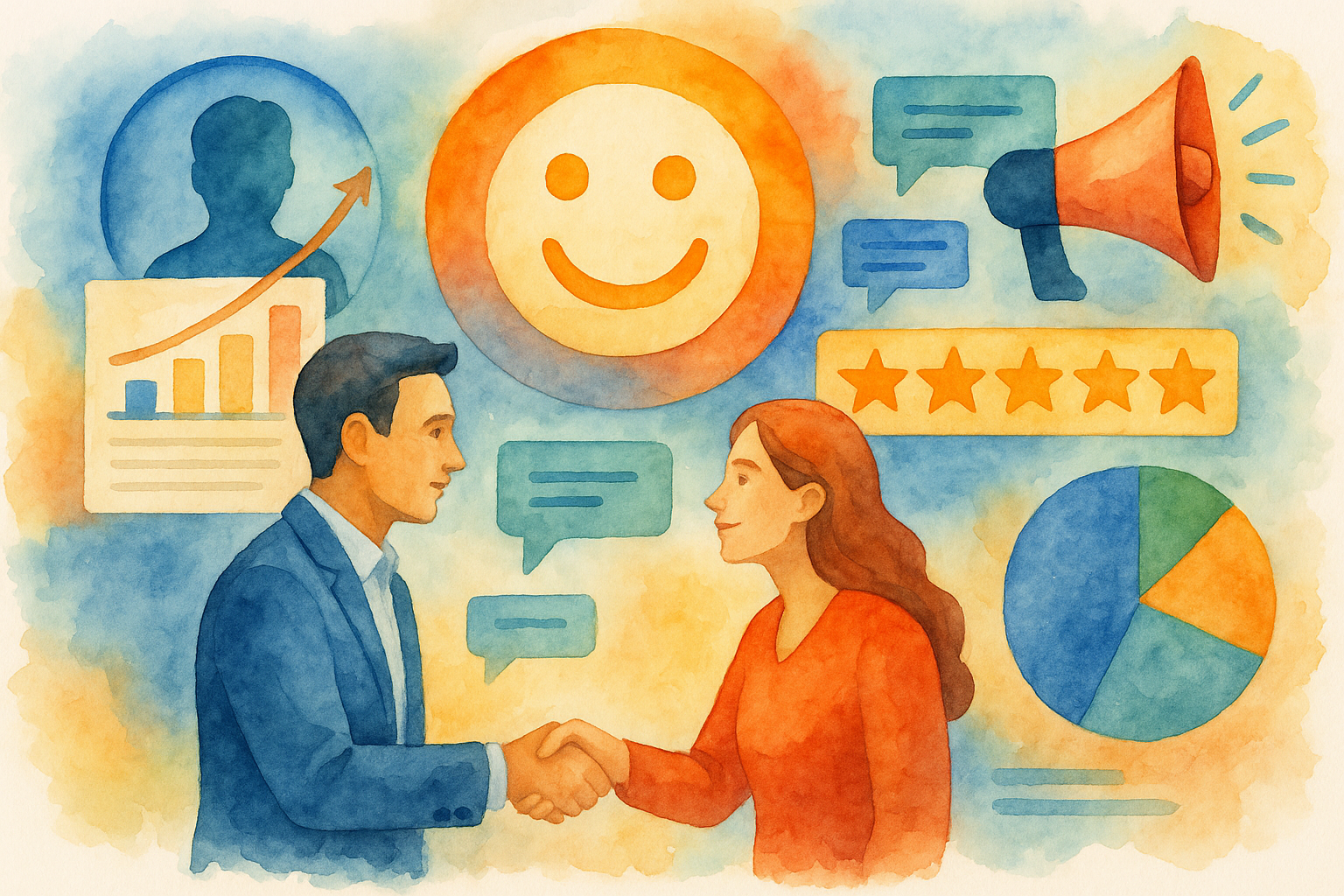 Professional illustration representing Creating a B2B Marketing Plan Focused on Customer Experience featuring elements rel...