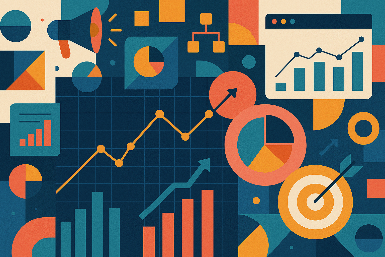 Professional illustration representing Using Analytics to Measure B2B Marketing Campaign Success featuring elements relate...