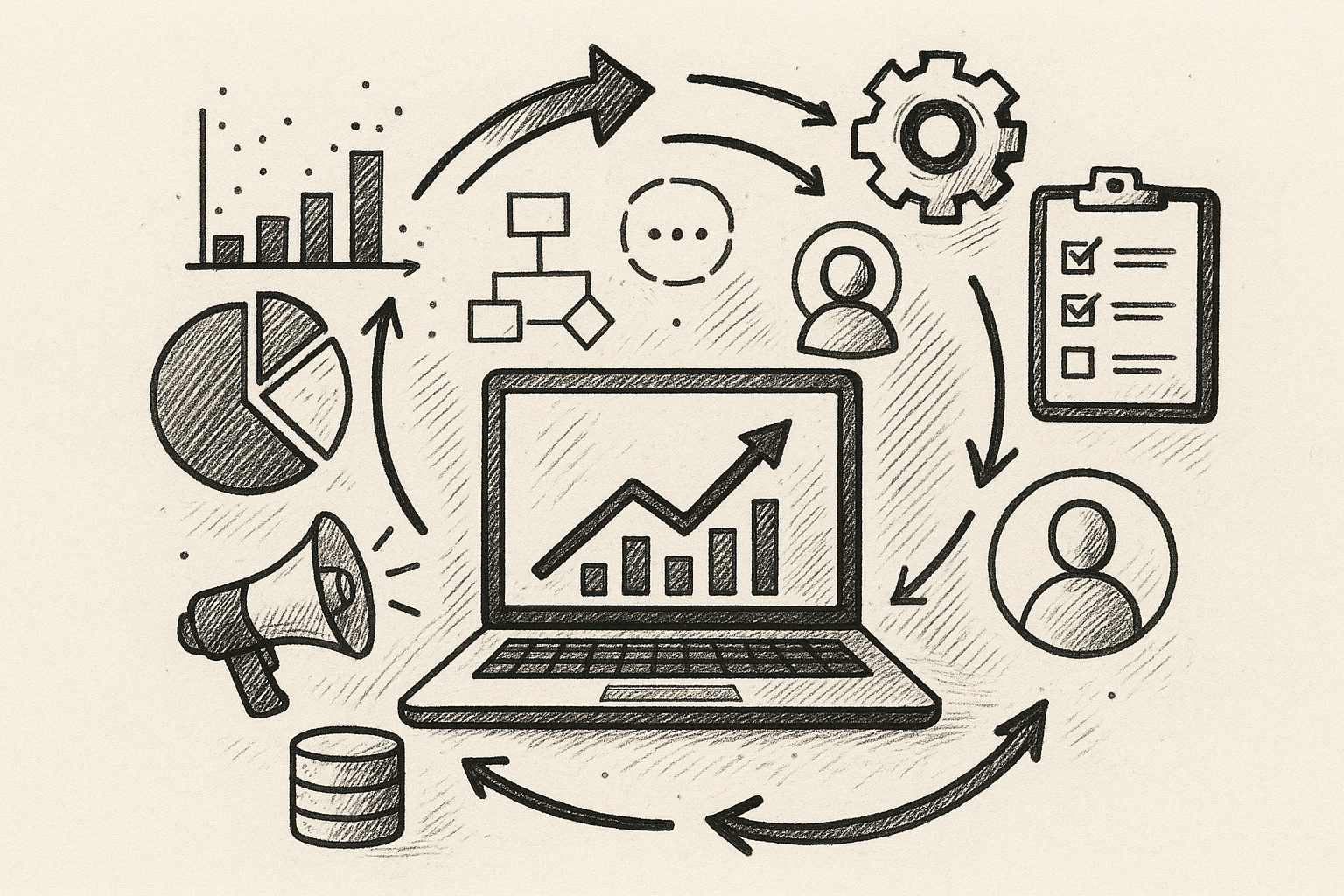 Professional illustration representing Implementing a Data-Driven Approach to B2B Marketing Automation featuring elements ...