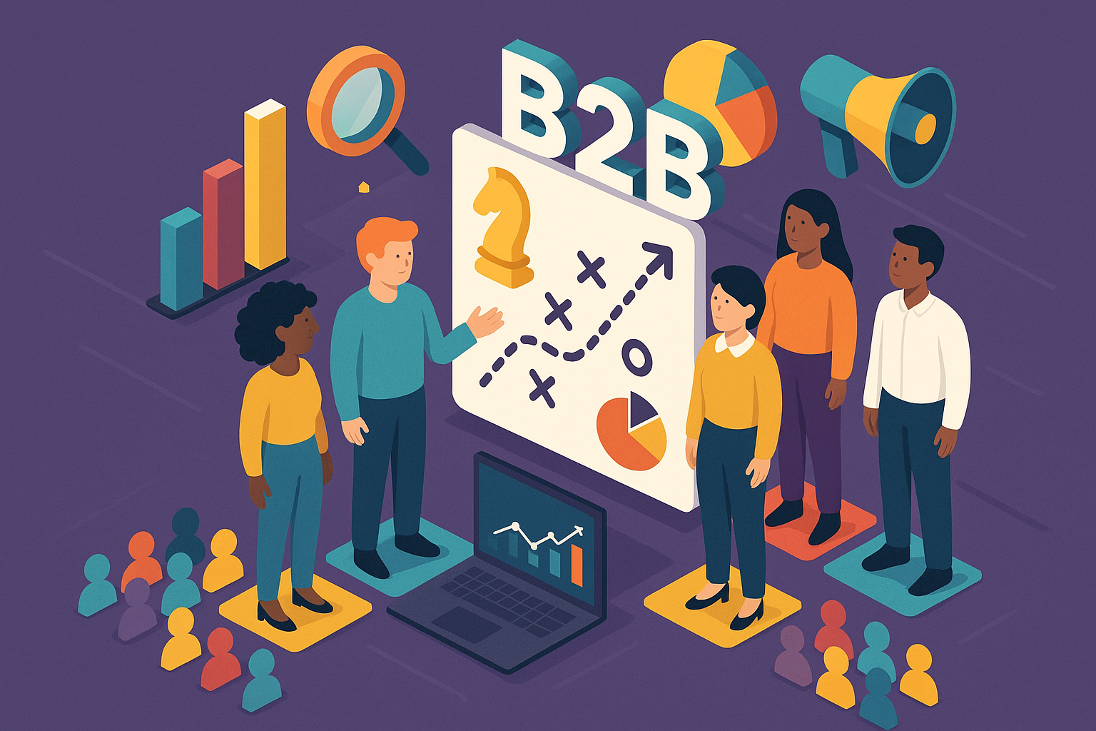 Professional illustration representing Designing a B2B Marketing Strategy That Embraces Diversity featuring elements relat...