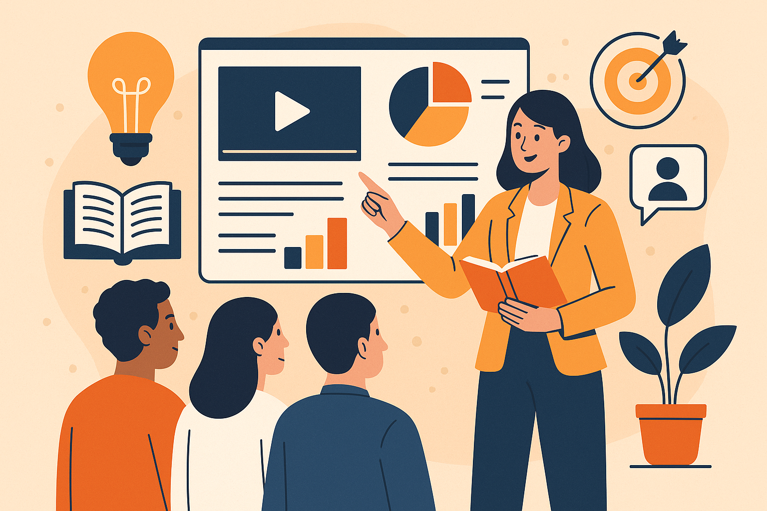 Professional illustration representing Crafting a B2B Content Strategy Focused on Customer Education featuring elements re...