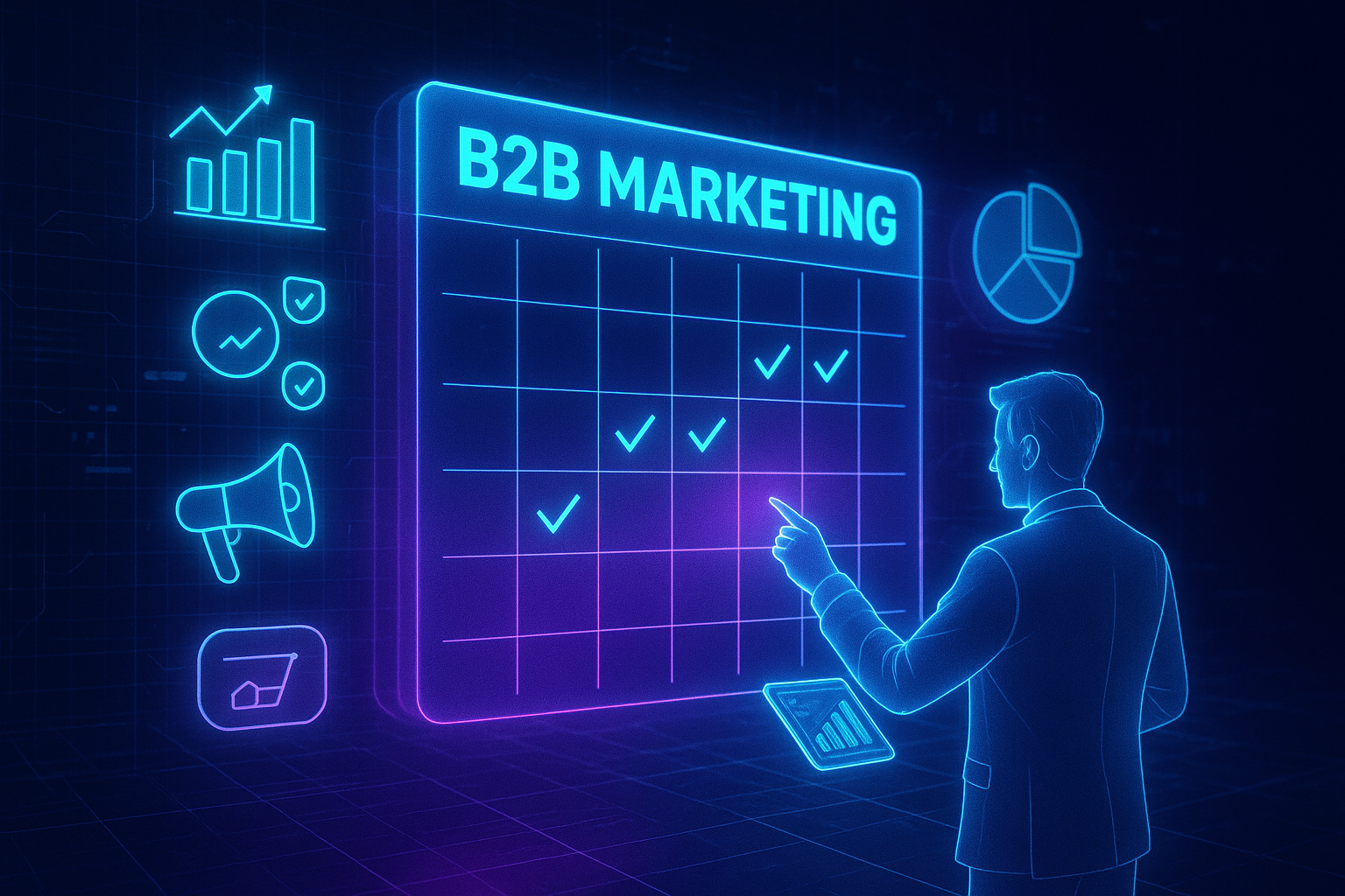 Professional illustration representing Creating an Effective B2B Marketing Calendar for Strategic Alignment featuring elem...