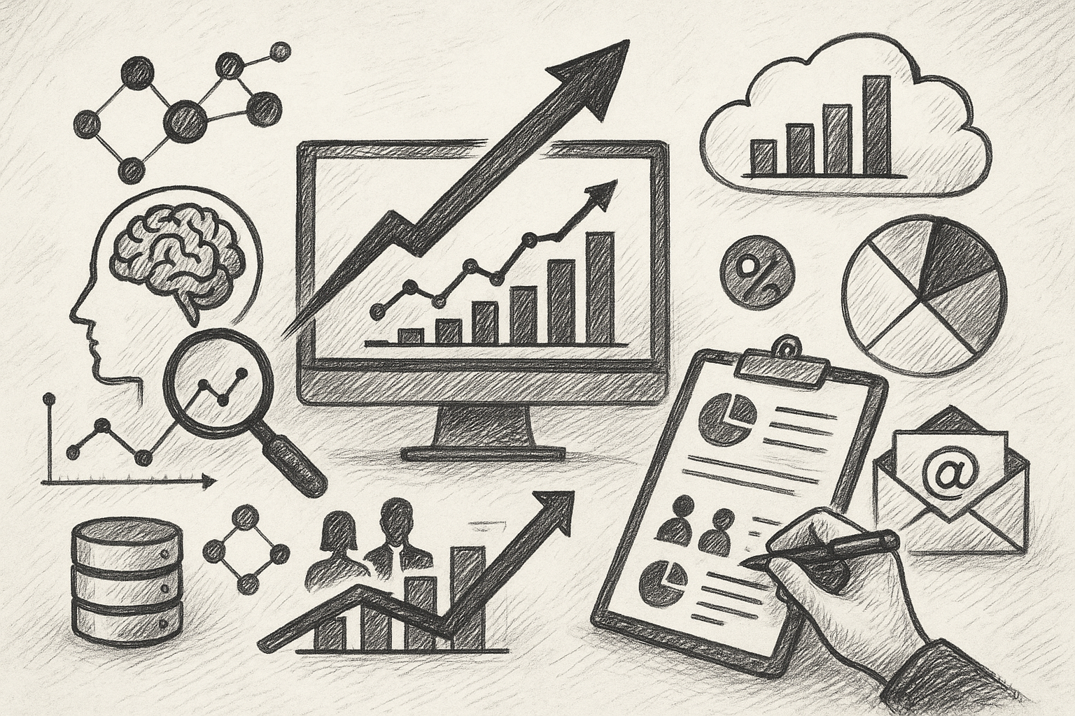 Professional illustration representing How to Utilize Predictive Analytics for B2B Marketing Strategy featuring elements r...