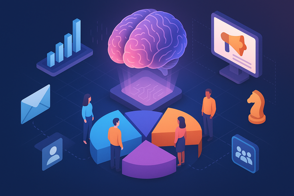 Professional illustration representing Unlock the Power of Advanced AI Techniques for Customer Segmentation featuring elem...