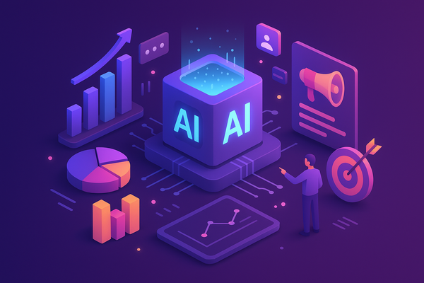 Professional illustration representing Unlock the Power of AI Analytics to Boost Your Campaign Performance featuring eleme...