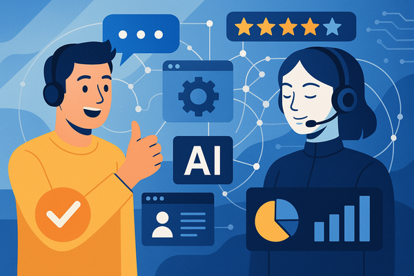 Professional illustration representing Boost Your Customer Satisfaction with a Robust AI-Driven Support System featuring e...