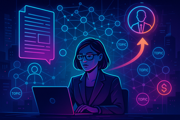Professional illustration representing How to connect topical authority to revenue outcomes featuring elements related to ...