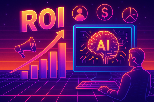 Professional illustration representing Unlock the Secrets to Maximizing Your ROI with AI Strategies featuring elements rel...