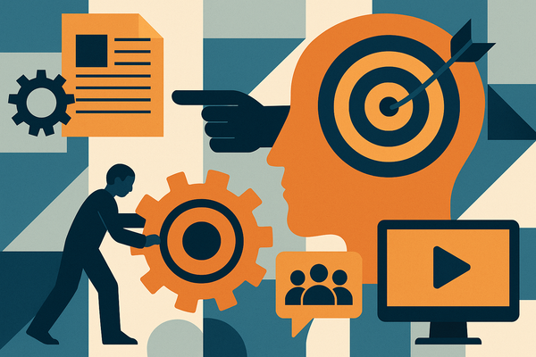 Professional illustration representing How to build a content engine around buyer intent featuring elements related to con...