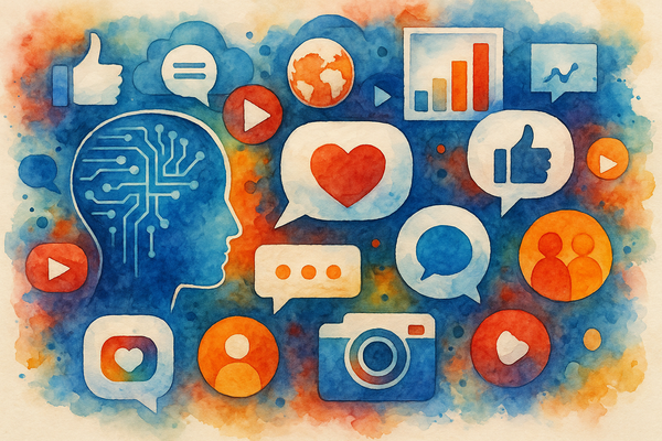 Professional illustration representing Master the Art of AI-Enhanced Social Media Strategies Today featuring elements rela...