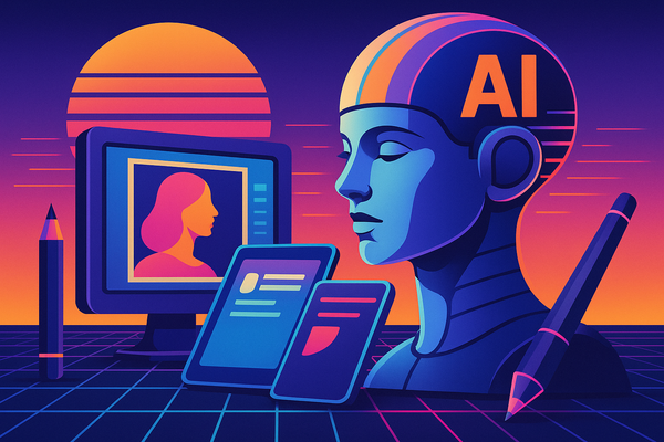 Professional illustration representing AI image prompts for clean editorial cover art featuring elements related to art, c...