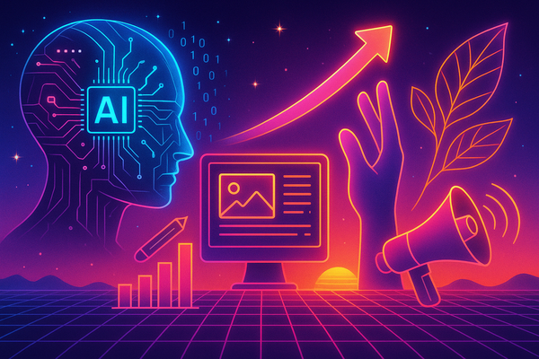 Professional illustration representing Discover Five Proven Methods to Enhance Your Organic Reach Using AI featuring eleme...