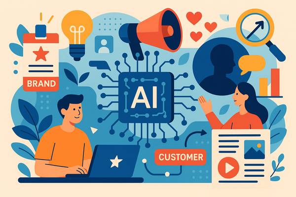 Professional illustration representing Boost Your Brand Visibility With Cutting-Edge AI Techniques featuring elements rela...
