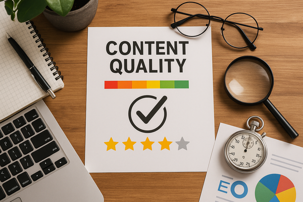 Professional illustration representing How to score content quality before publishing to Ghost featuring elements related ...