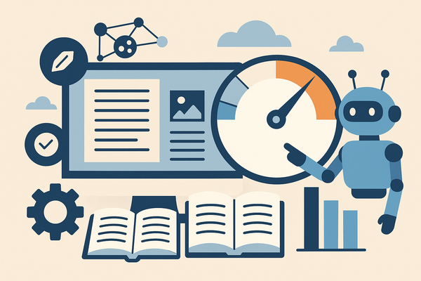 Professional illustration representing The best editorial KPIs for autonomous publishing systems featuring elements relate...