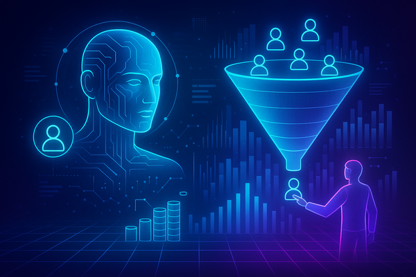 Professional illustration representing Harness the Power of AI to Optimize Your Sales Funnel Effectively featuring element...
