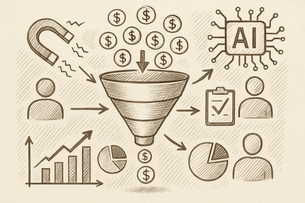 Professional illustration representing Boost Your Sales Funnel Efficiency With AI Automation Today featuring elements rela...
