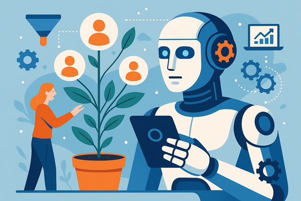 Professional illustration representing How AI Automation Transforms Lead Nurturing for Endless Success featuring elements ...
