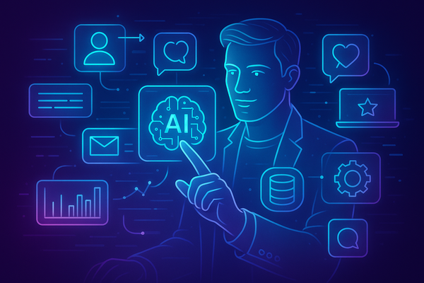 Professional illustration representing Boost Your Customer Engagement Using AI Today featuring elements related to custome...