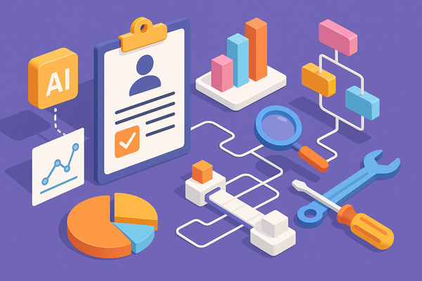 Professional illustration representing AI assisted case study workflows for B2B teams featuring elements related to case, ...