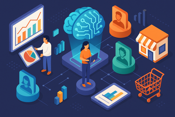 Professional illustration representing Unlock the Power of AI in Mastering Customer Segmentation for E-Commerce featuring ...