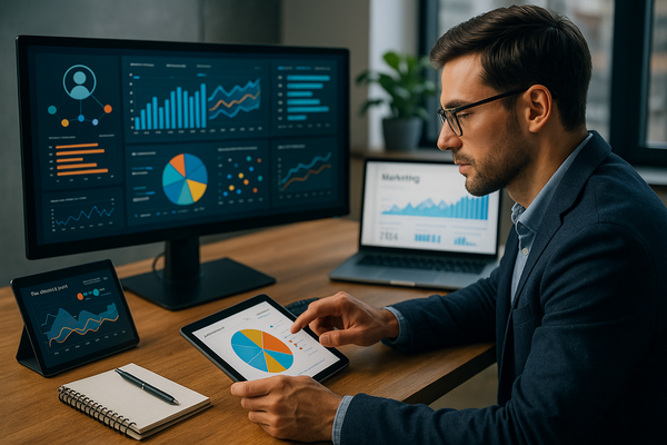 Professional illustration representing How Digital Marketers Can Thrive Using Data-Driven Strategies featuring elements re...