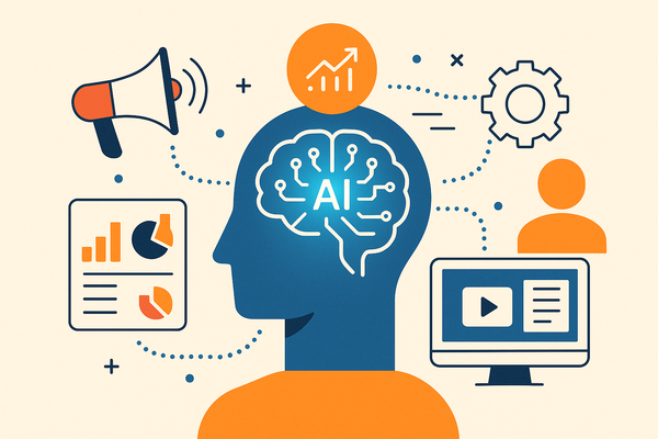 Professional illustration representing How to Create a Powerful AI-Driven Marketing Automation Ecosystem featuring element...