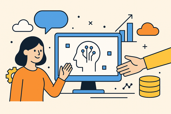 Professional illustration representing Master the Art of Creating Meaningful AI-Driven Customer Interactions featuring ele...