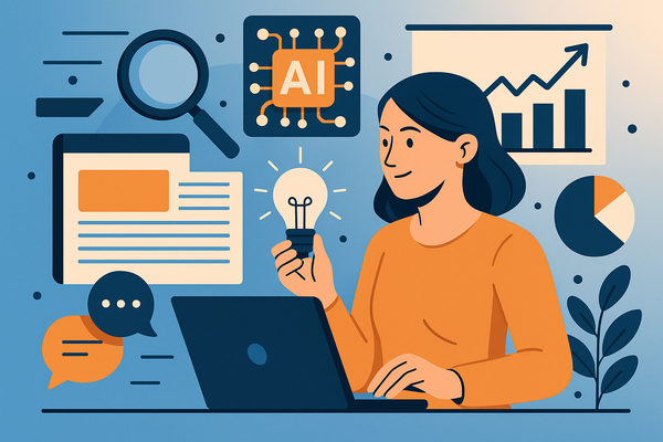 Professional illustration representing How to use AI for competitive content analysis featuring elements related to conten...
