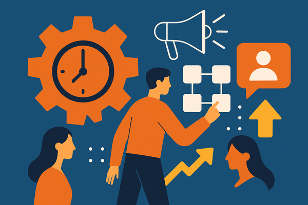 Professional illustration representing Master Advanced Techniques in Real-Time Marketing Automation featuring elements rel...