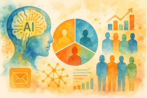 Professional illustration representing Master the Art of Using AI for Effective Customer Segmentation featuring elements r...