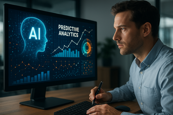 Professional illustration representing Mastering AI-Driven Predictive Analytics: A Comprehensive Guide featuring elements ...