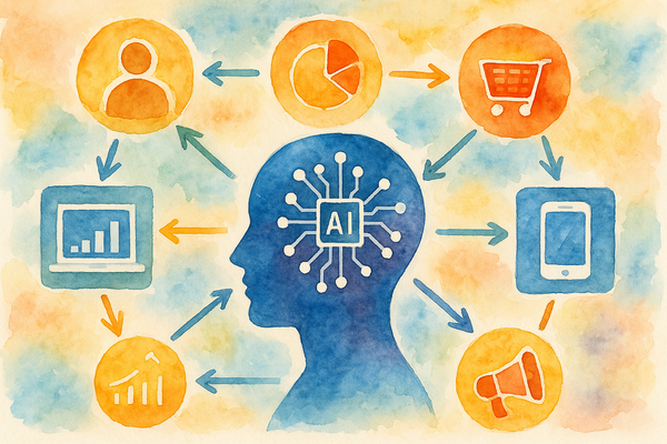 Professional illustration representing Mastering AI in Omnichannel Marketing: Your Ultimate Guide featuring elements relat...