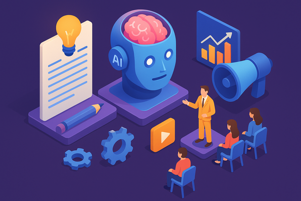 Professional illustration representing How to scale thought leadership content with AI support featuring elements related ...