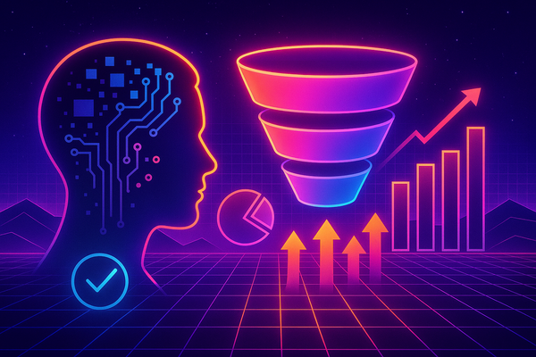 Professional illustration representing Unlock Sales Growth: Mastering AI-Driven Funnel Optimization featuring elements rel...