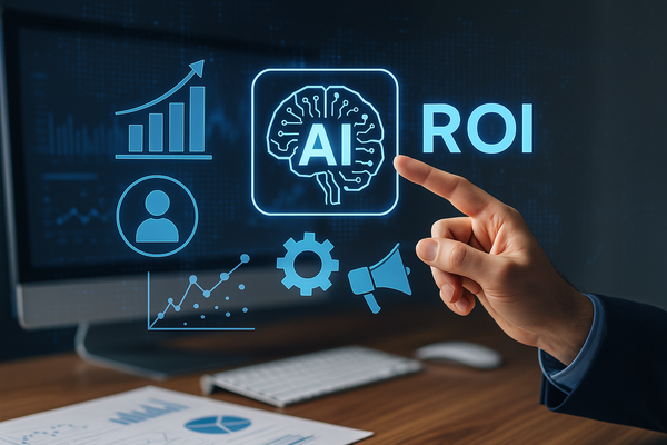 Professional illustration representing Unlock the Power of AI: Essential Strategies to Boost Your ROI featuring elements r...