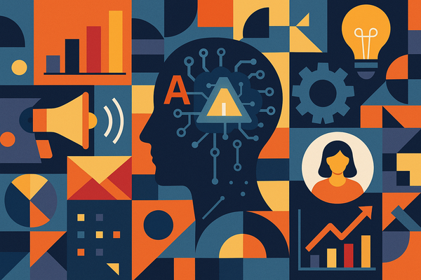 Professional illustration representing Unlock the Power of AI to Gain a Competitive Edge in Marketing featuring elements r...